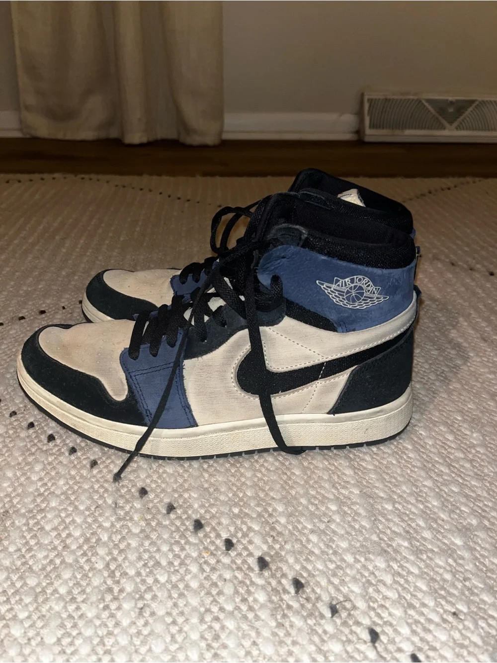 Jordan High-Top Sneakers in White, Black & Navy